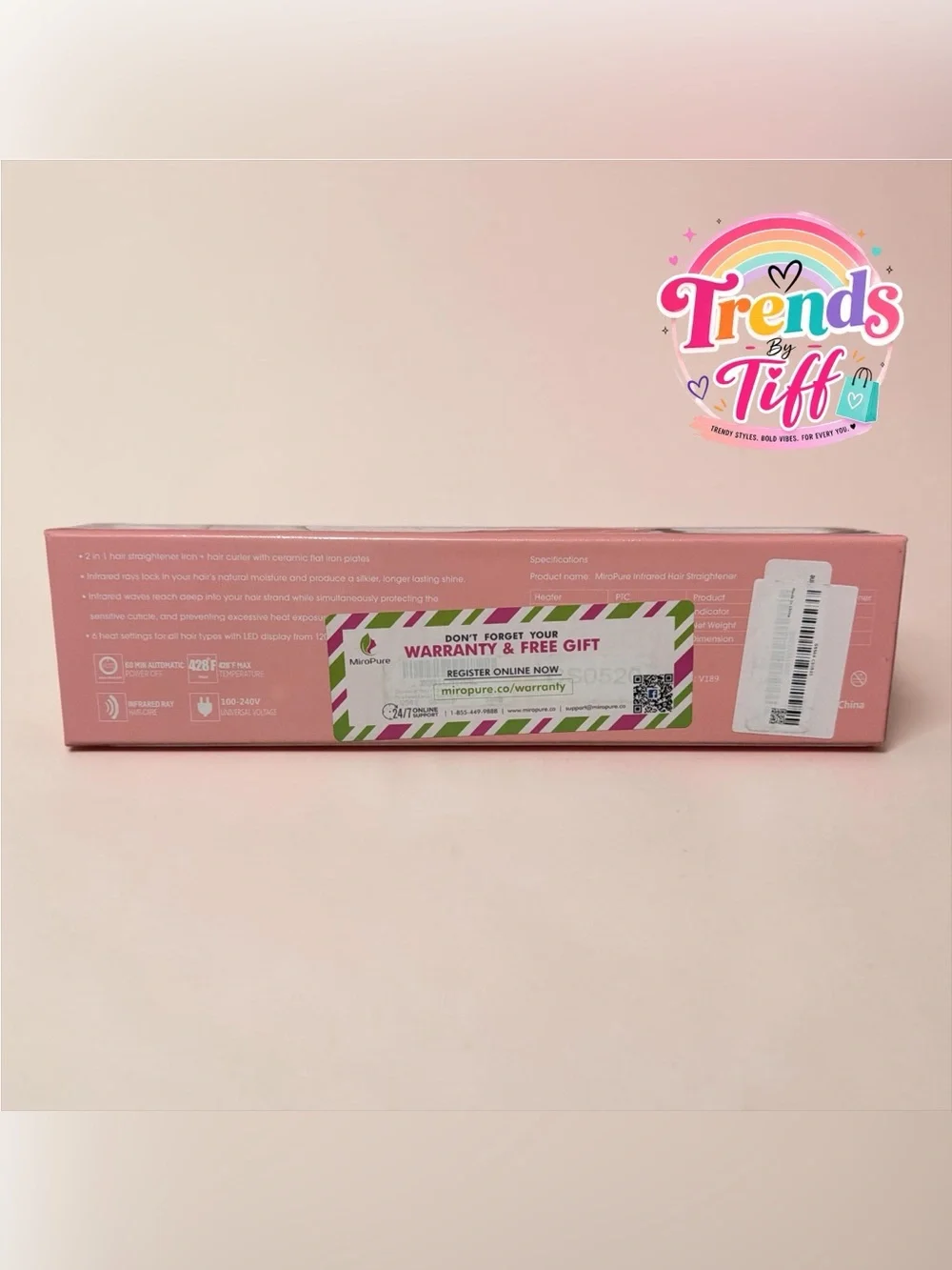 MiroPure Infrared Hair Straightener - Pink & White Packaging